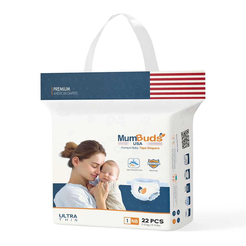 MumBuds USA ZIPLOCK PACK Ultrathin Baby Diapers Size-1 NewBorn (2–5kg) – 22 pcs Tape Style